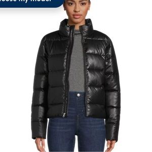 Time and Tru Women's Short Faux Leather Puffer Jacket, Sizes XS